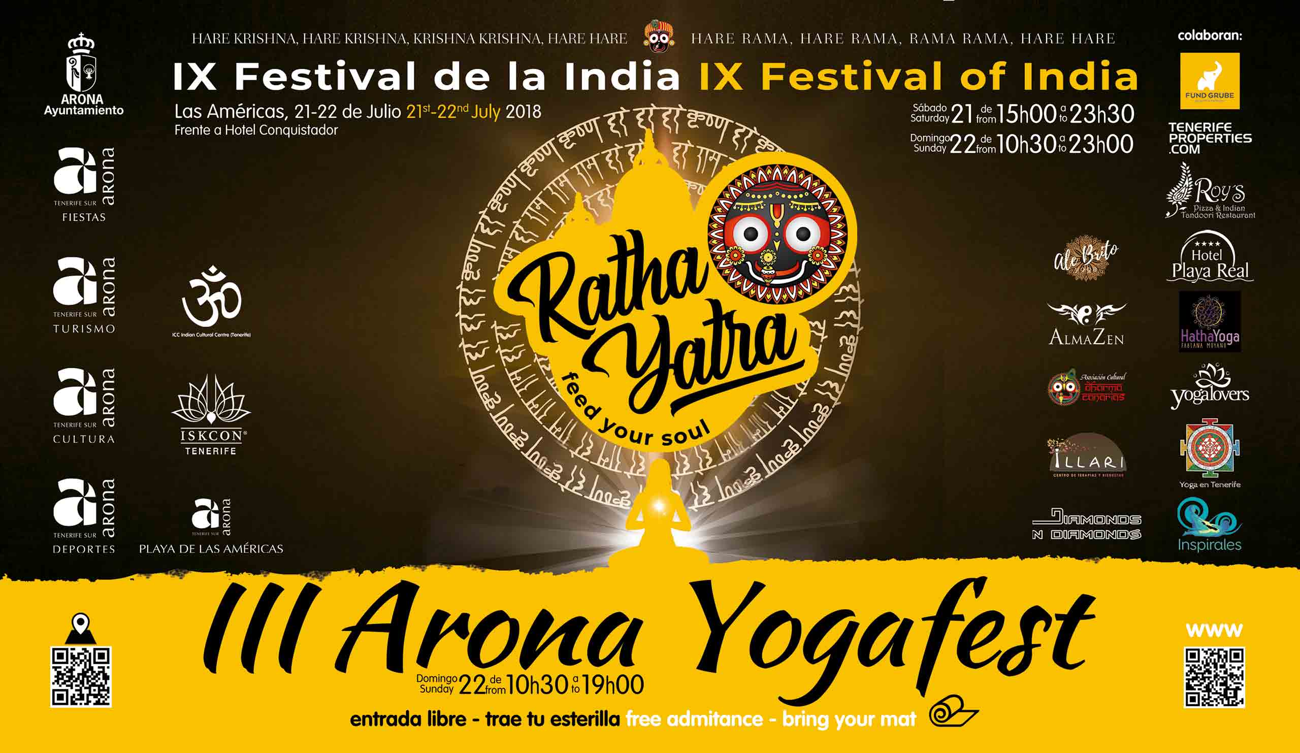 Program of Ratha Yatra Festival in Playa de Las Américas on July 21 & 22, 2018